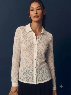 LC Lauren Conrad Lace Button Down Shirt Size Medium